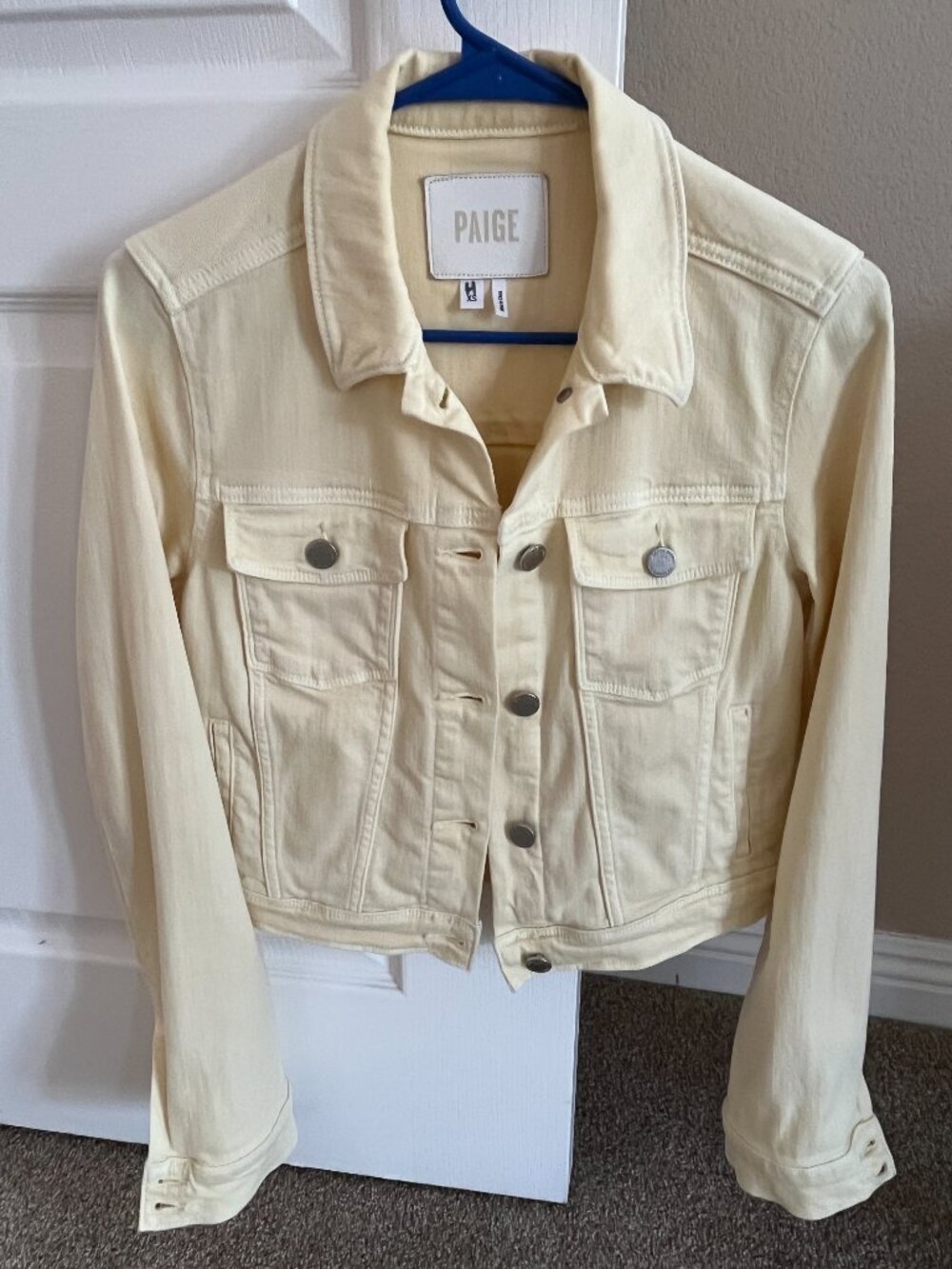 PAIGE | Pale Yellow Mari Denim Trucker Jacket | SIZE: XS